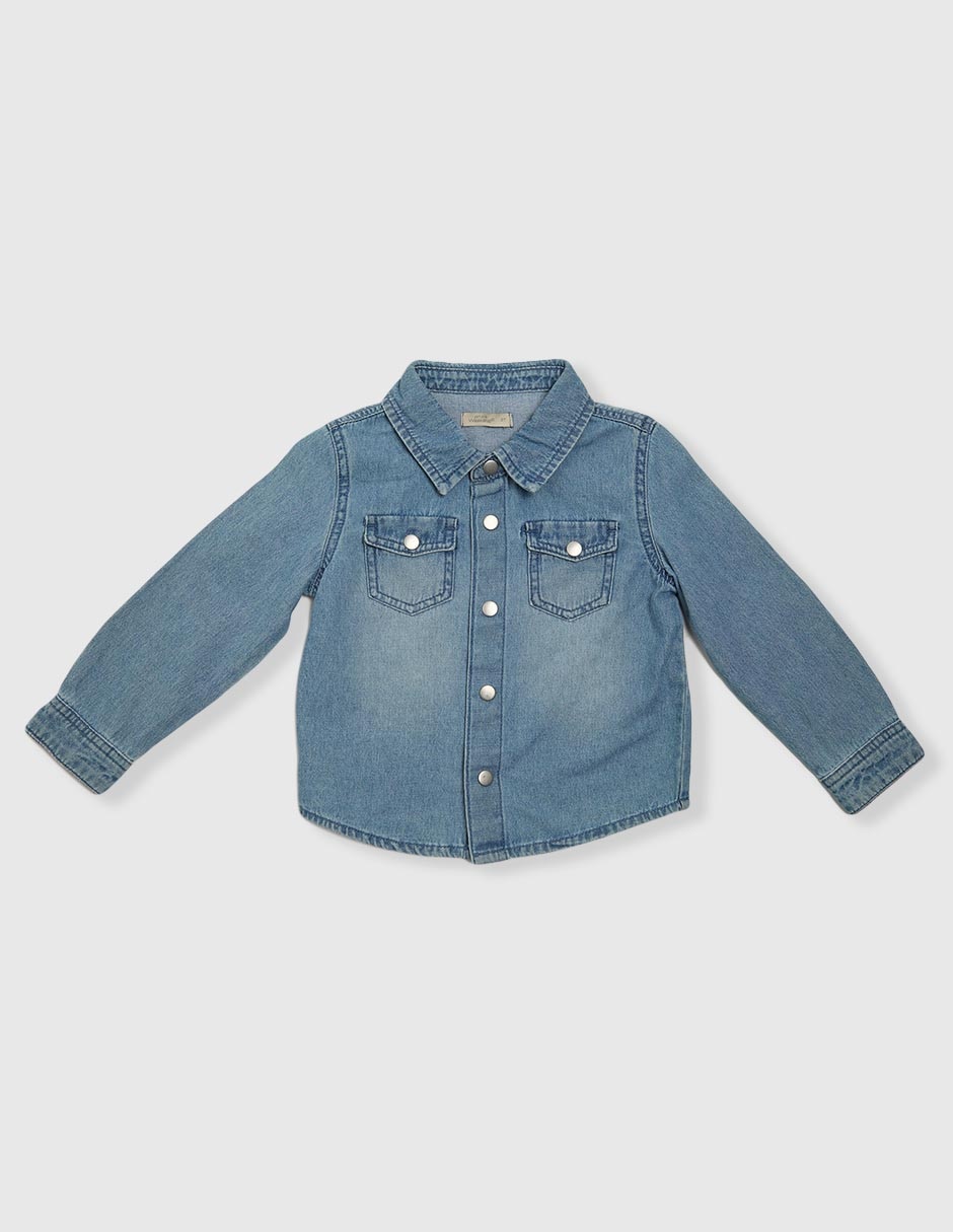 Camisa casual de mezclilla manga larga para niño Camisa casual de mezclilla manga larga para niño