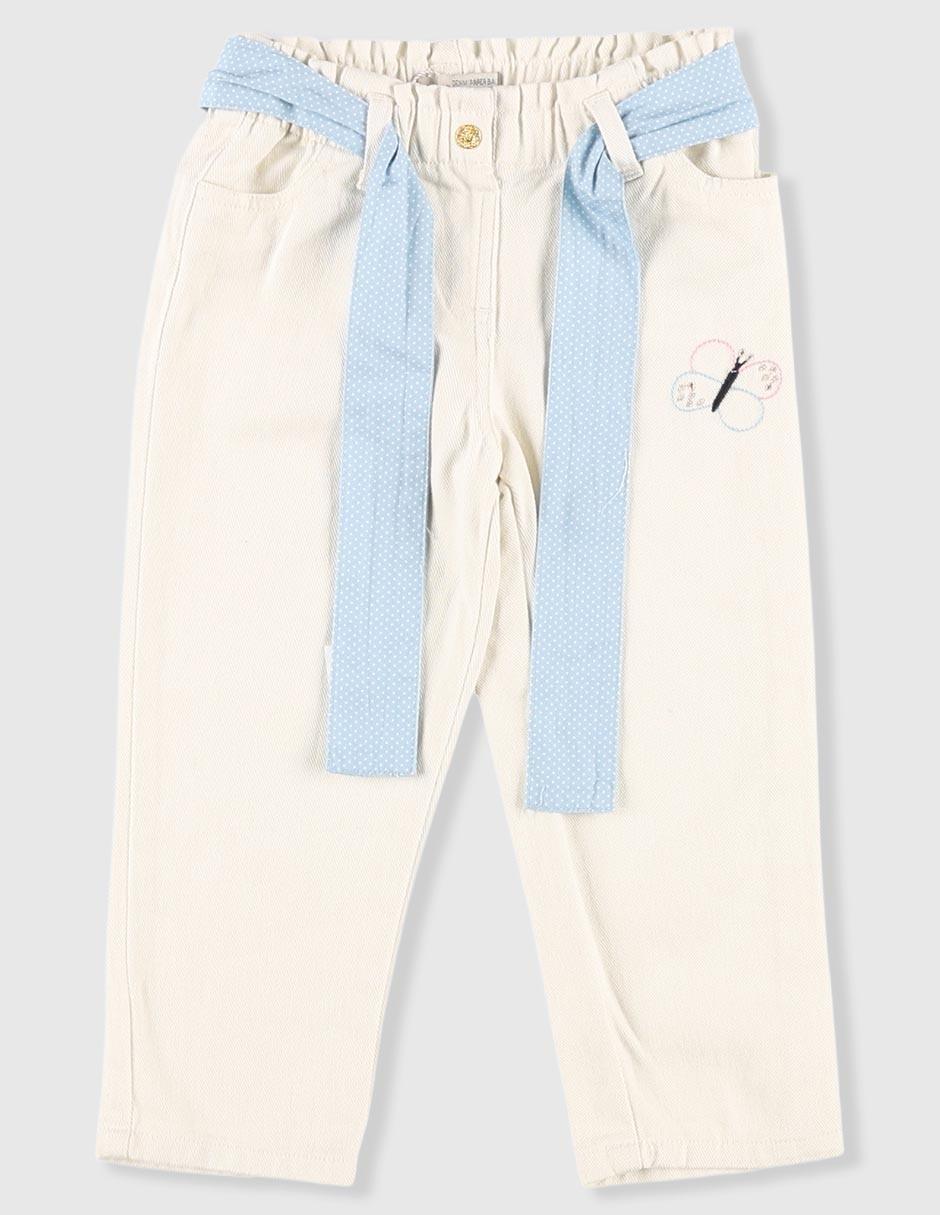Jeans jogger amplio lavado claro para niña