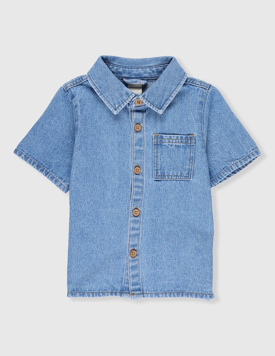 Camisa casual de mezclilla manga corta para niño Camisa casual de mezclilla manga corta para niño